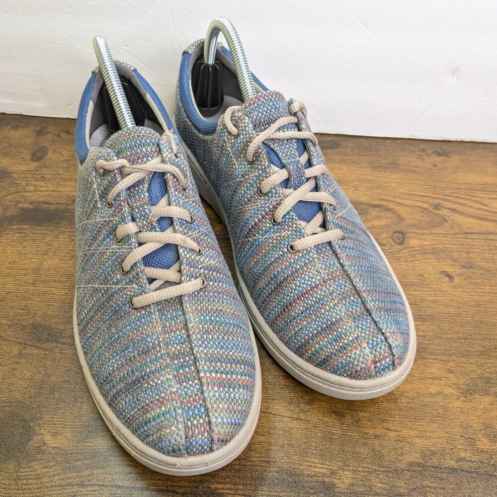 Dansko Brandi Canvas Sneakers 11.5 12 EU 42 Blue Madras Tweed Lace-Up Casual Sho